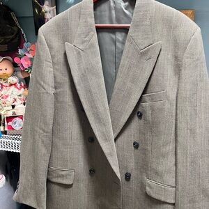 Bachrach Double-Breasted Plaid Blazer in Taupe